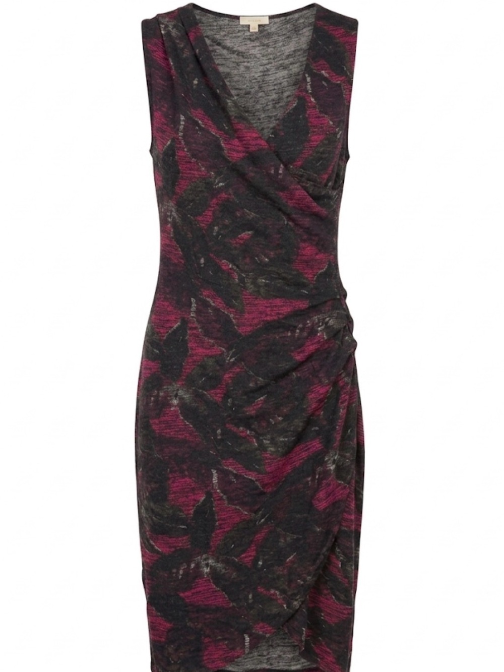 Wilfred Free Black & Magenta Sleeveless V-Neck Ruched Midi Dress